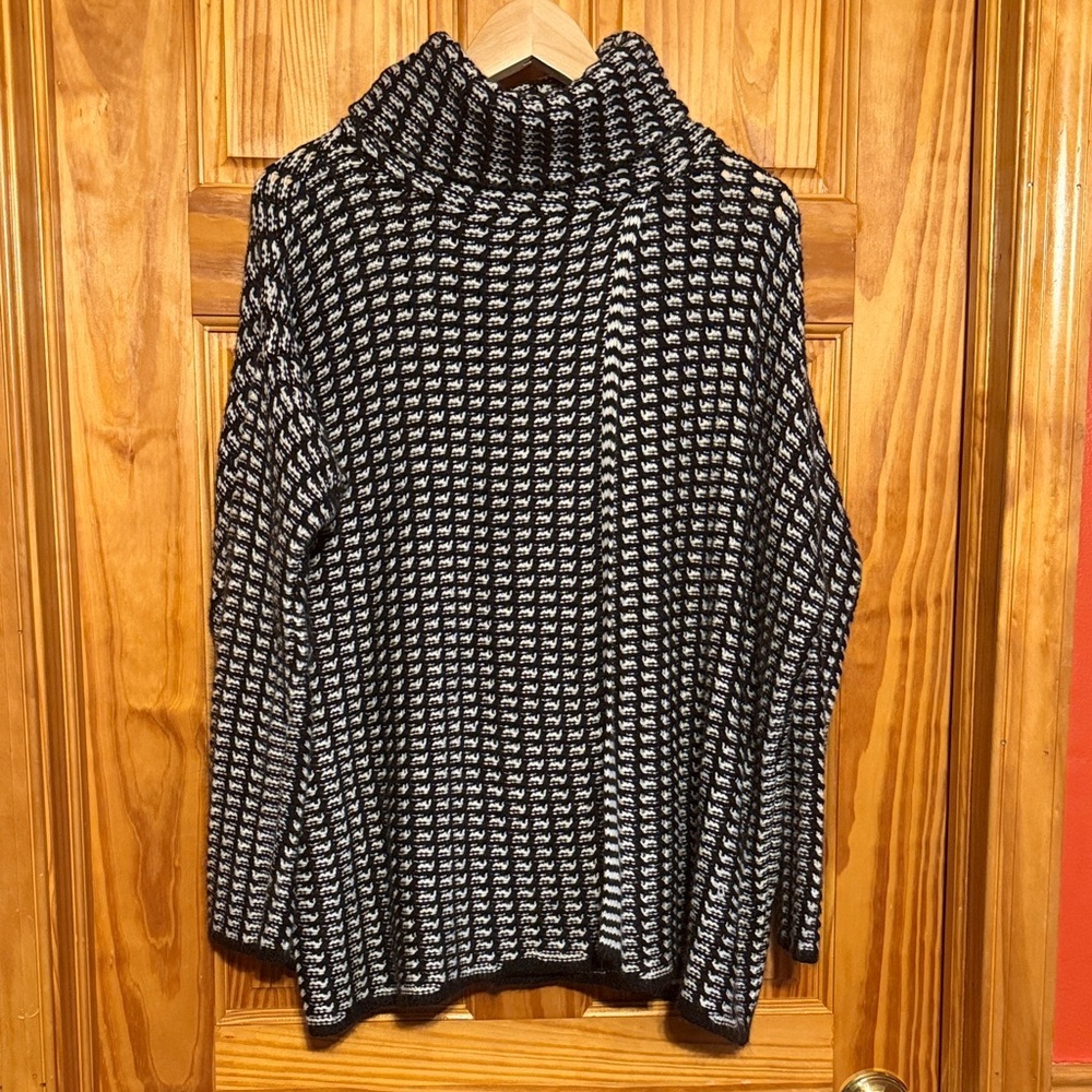 Elan Black and White Cowl Neck Sweater